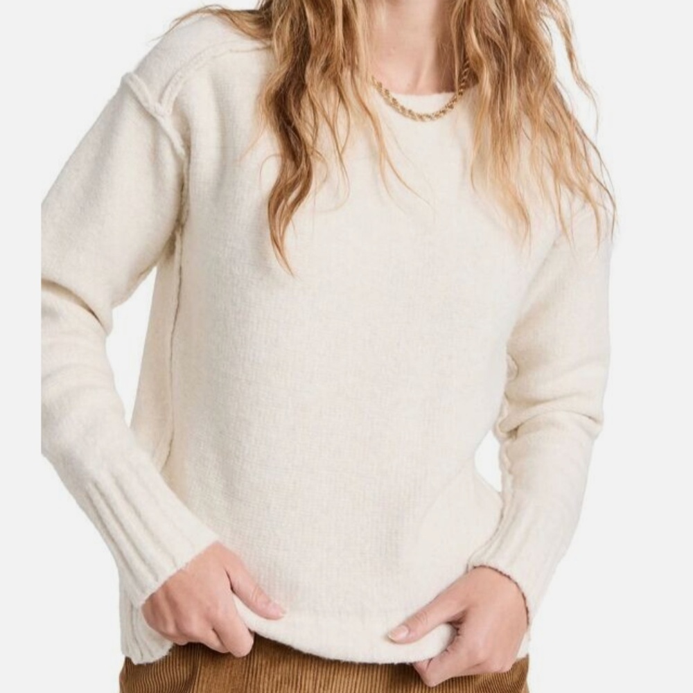 Free People White Crew Neck Pullover Sweater (XS)
